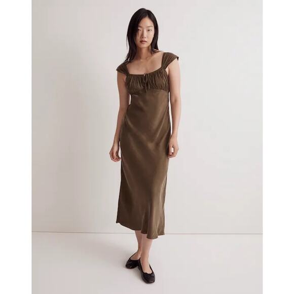 NWT Madewell Square-Neck Midi Dress In Expedition Green Size 14 - Picture 2 of 10